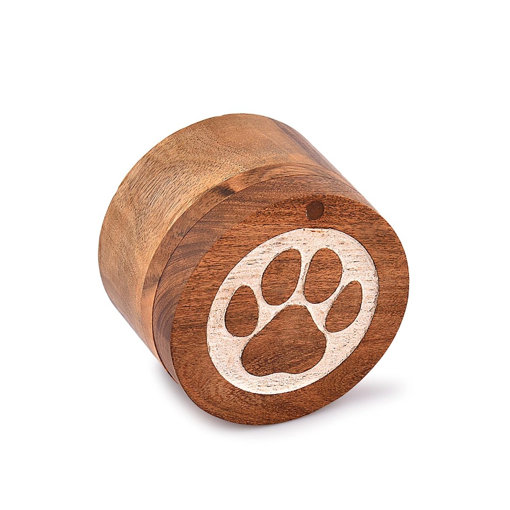 Wood Decorative Urns Round Shape White Paws Design Urn for Ashes for Dogs, Pet Urns for Cats (3.5" x 3.5" x 2.5")