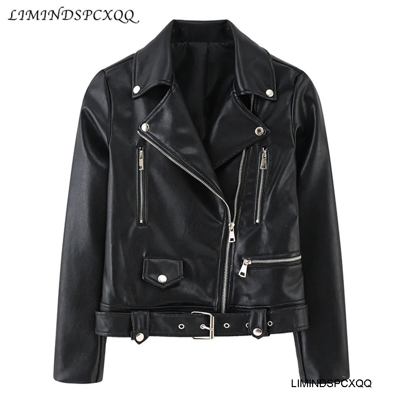 Womens Autumn Leather Jacket Fashion Black Zipper Motorcycle Short Bicycle Plus Size Jaqueta Feminina 250226