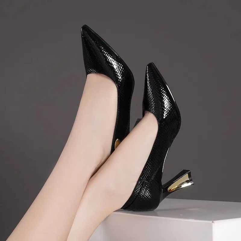Basic Wine Snakeskin Leather Bun Shoes Stiletto High Heels H Pointy Toe Bun Pump Wedding Party Size 33-42 Shoe Ring Y250304