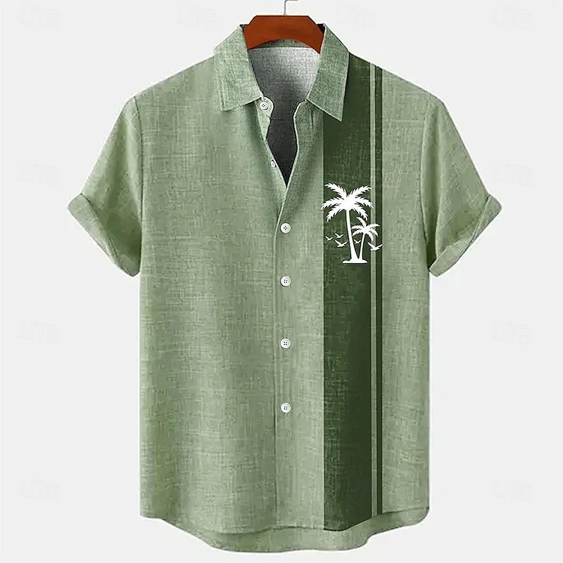 Mens fashionable casual shirt button linen blend comfortable daily top short sleeved beach summer 250227Z