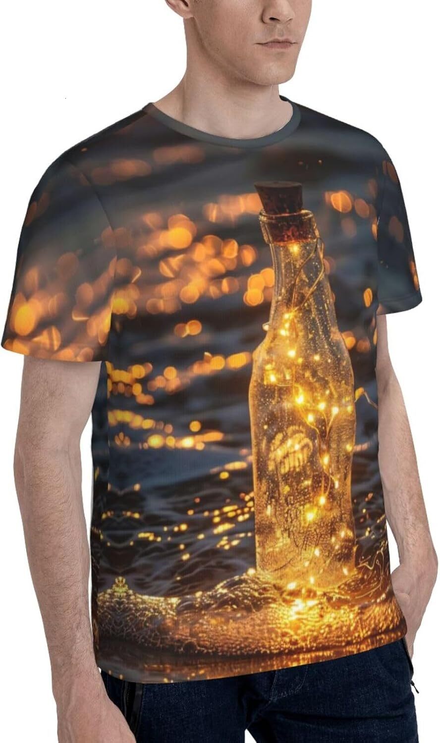 Mens T shirt Drift Bottle 3D Printed T-Shirt for Men and Women - Glowing Bottle Graphic Casual Trendy Crew Neck Tops Tee tee Casual tops summer clothe