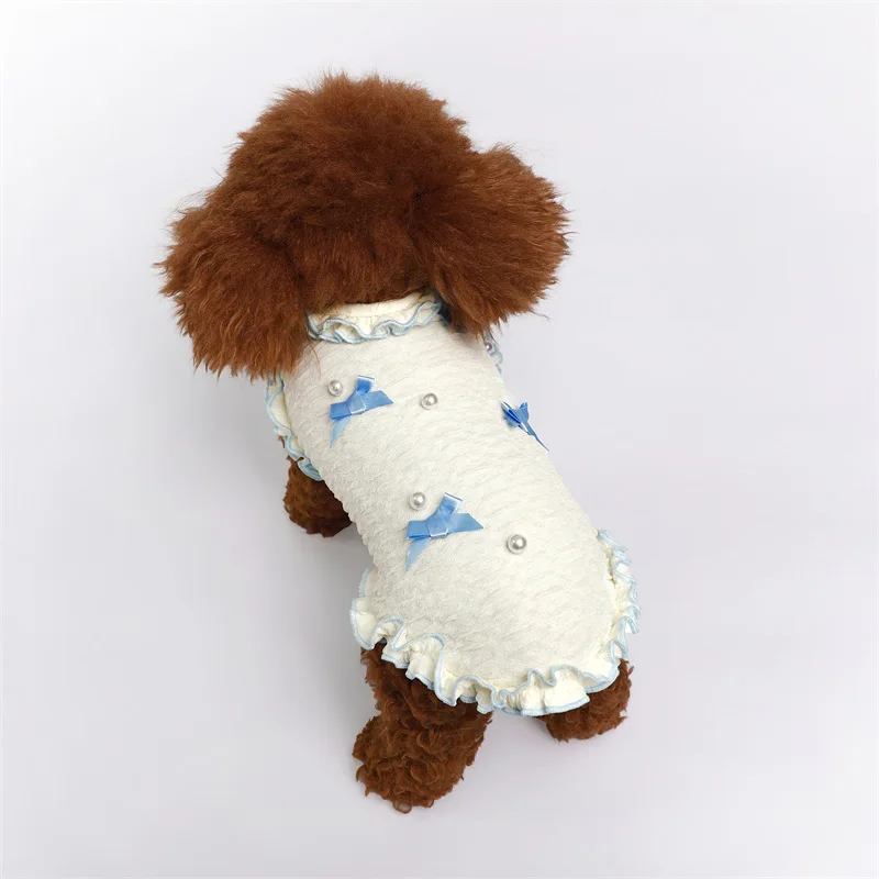 Spring Puppy Bow Skirt Pet Bow Bottom Shirt Dog Hoodie Teddy Schnauzer Back Heart Small Dog Cat Autumn Dress Thin Puppy Clothes