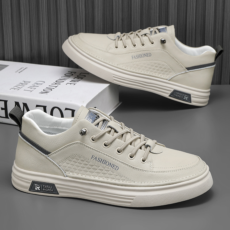 Men's Single Foot Men's Casual 2025 New Spring Collection Flat Shoes Anti slip Waterproof White Leather Shoes Designer Trendy Casual Shoes