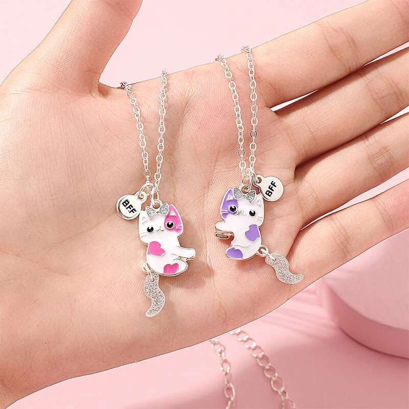 Qpeach k Heart Unicorn Bear Cat Pendant Best Friend Girl BFF Necklace of 2 for Besties Friendship Jewelry Gifts
