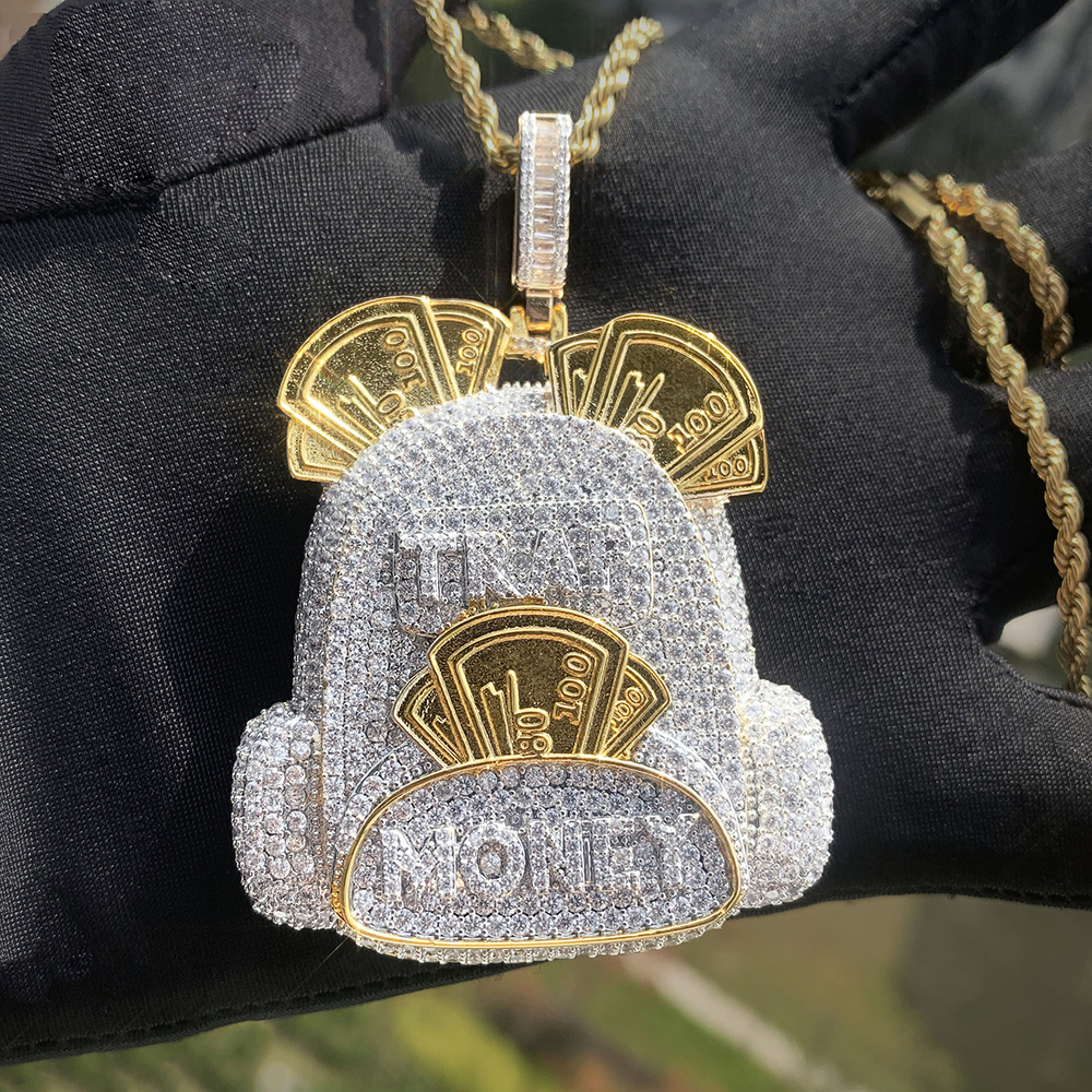 Hip Hop Originality Money Bag Pendant Necklace Bling 5A Zircon Gold Plated Mens Rap Jewelry