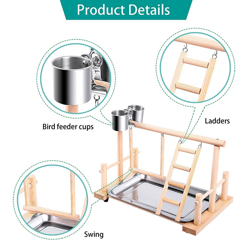 AAAC-Parrot Playpen Bird Perch Playstand Parrot Playground Gym Wood Ladder Swing Climbing