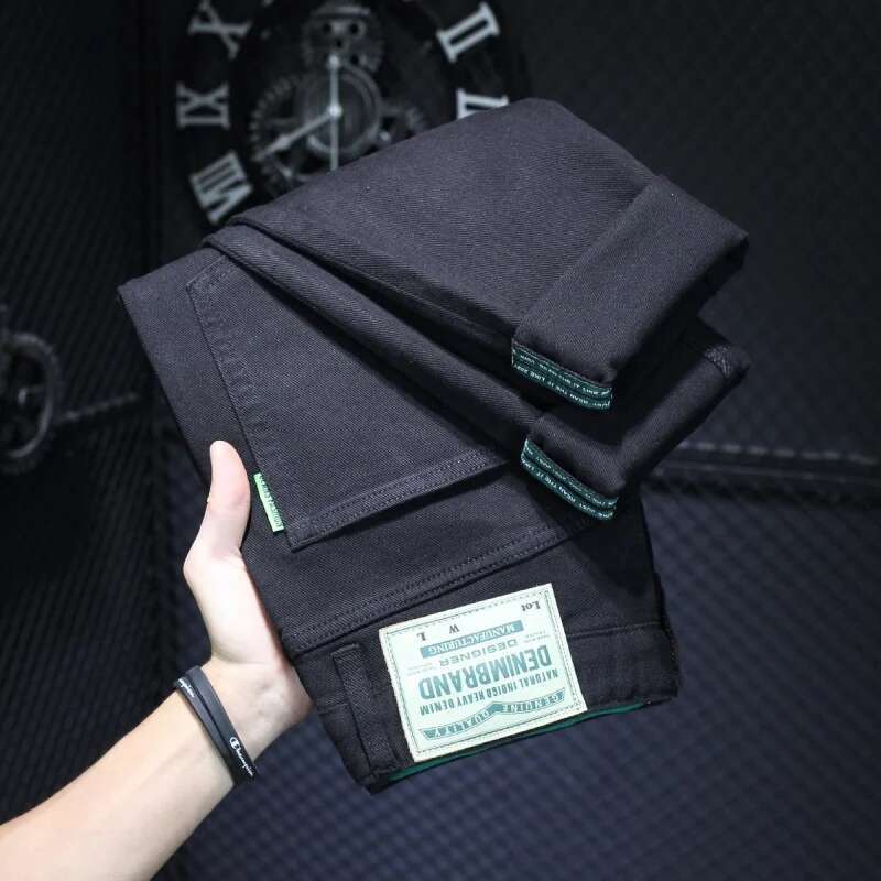 High-End Quality 2024 New Black Jeans Men's Youth Large Size Simple Fashion Stretch Slim Casual Trousers