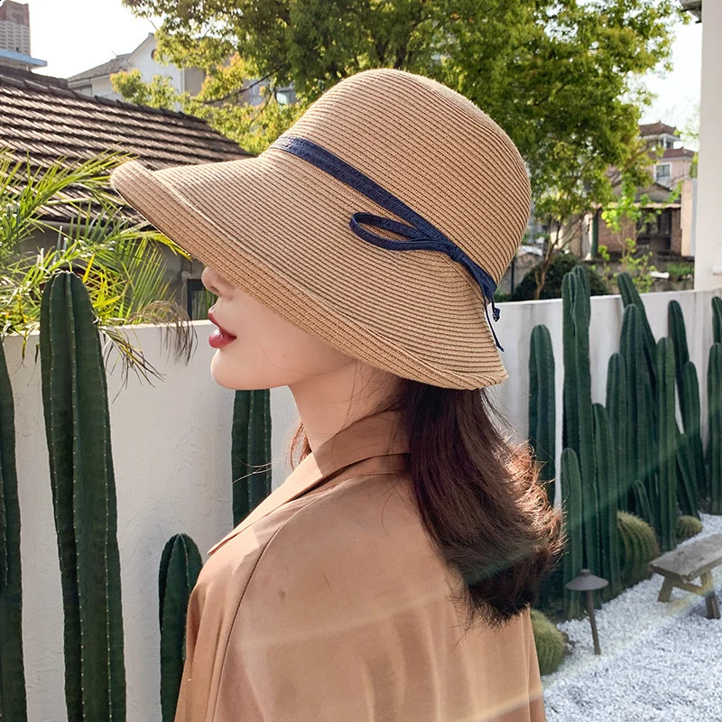 Womens summer hat Womens bucket hat Straw hat beach hat ceremony womens hats spring belt visor sun protection hat 250303