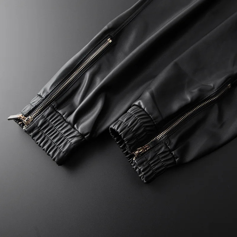 Mens Leather Pants Superior Quality Elastic Waist Jogger PU Motorcycle Trousers Bikers 250304