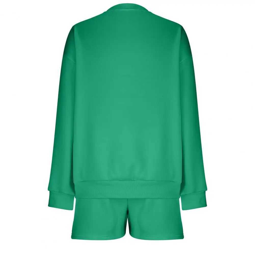 2 Pcs/Set Sweatshirt Shorts Set Loose Drawstring Elastic Waist Round Neck Elastic Cuff Soft Pockets Fall Spring Top Shorts Suit X250305