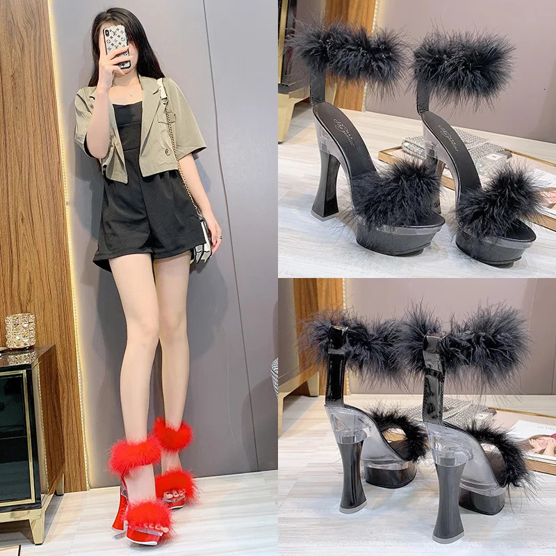 Black platform sandals block boots set womens beige summer shoes large-sized Espadrillles short and chubby nude comfortable sexy fur plastic 250228