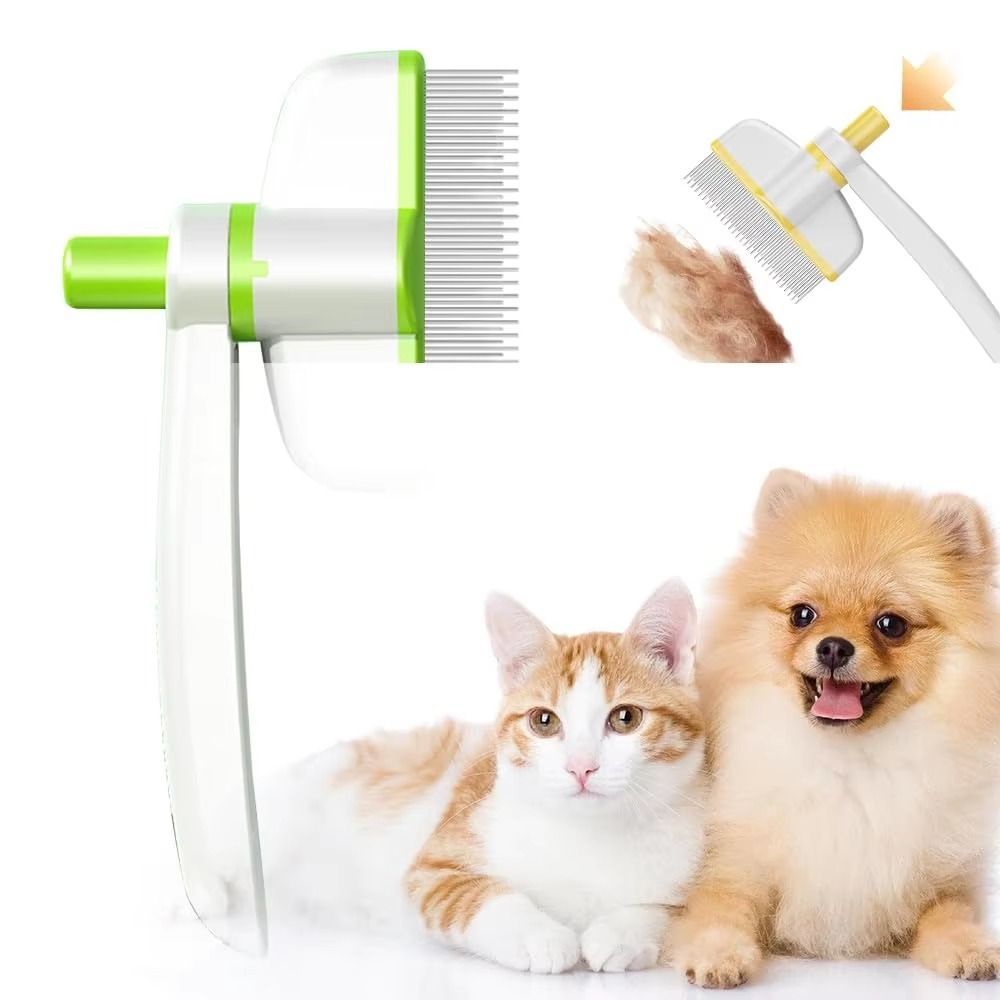 Release Button Pet Hair Removal Comb Flat Pin Comb Comfortable Dog Grooming Brush Detangling 360-Degree Rotating Head