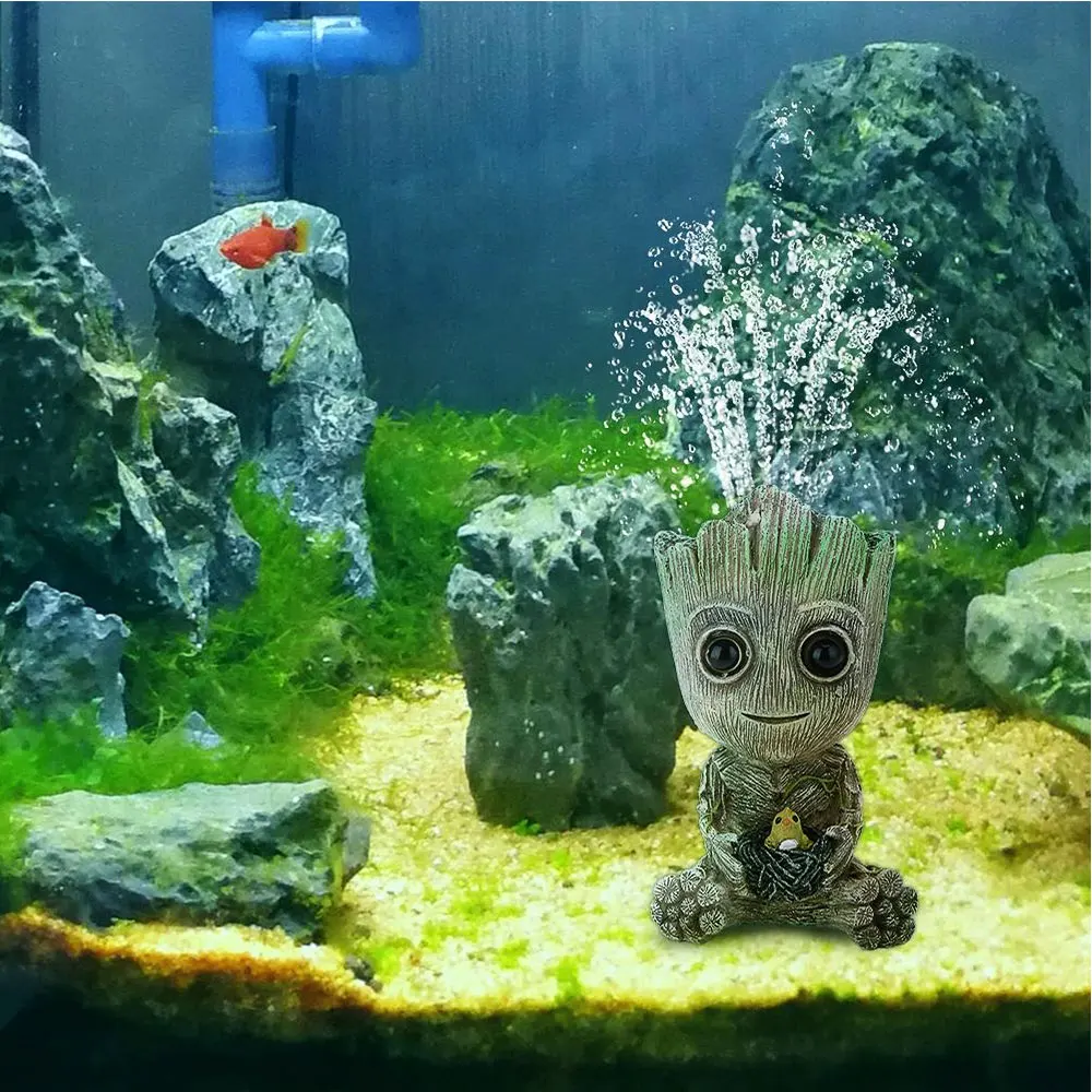 Cute Tree Groot Fish Tank Oxygen Pump Bubble Stone Ornaments Aquarium Decoration Fish Tank Accessories