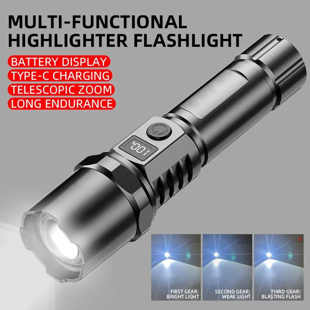 1PC Multi-Functional Outdoor Strong Light LED Long-range Telescopic Zoom Flashlight, Plastic USB Rechargeable Flashlight