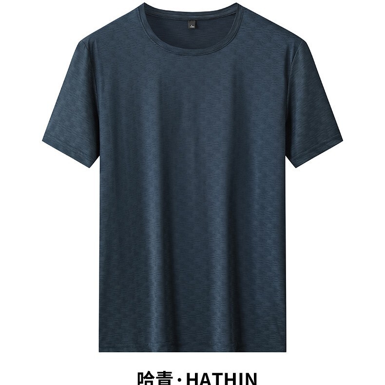 Summer bamboo elastic ice silk quick drying T-shirt for men's spring and summer loose sports short sleeved top, fitness running semi breathable t