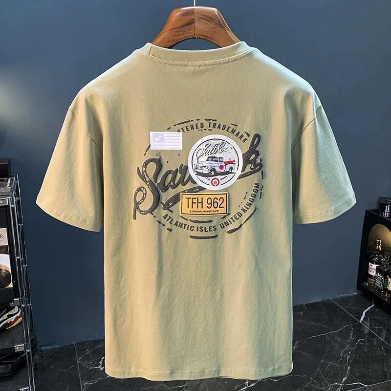 Summer High-End Short Sleevetmen's T-Shirt 2024 New Fashionable Printed Loose Fashion Versatile Stretch Top