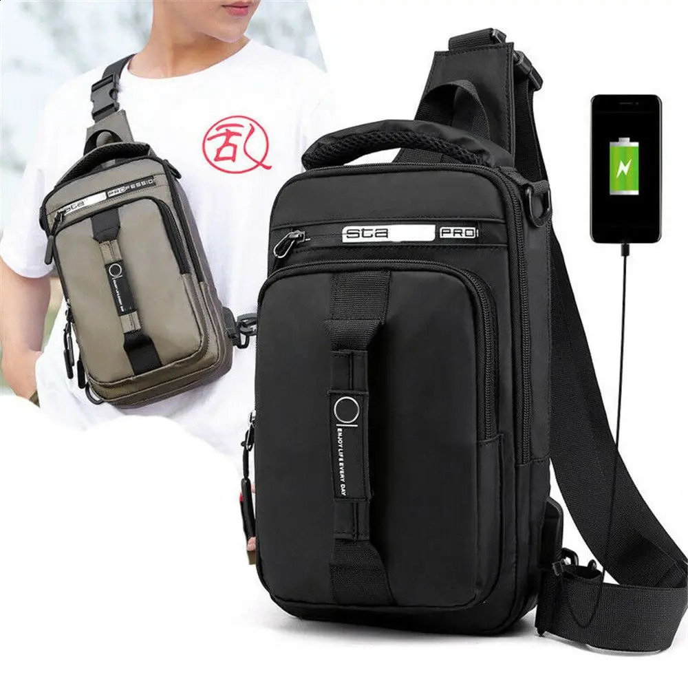 Antitheft Chest Shoulder Bag Mens Sling Crossbody Messenger Backpack USB Port 250227