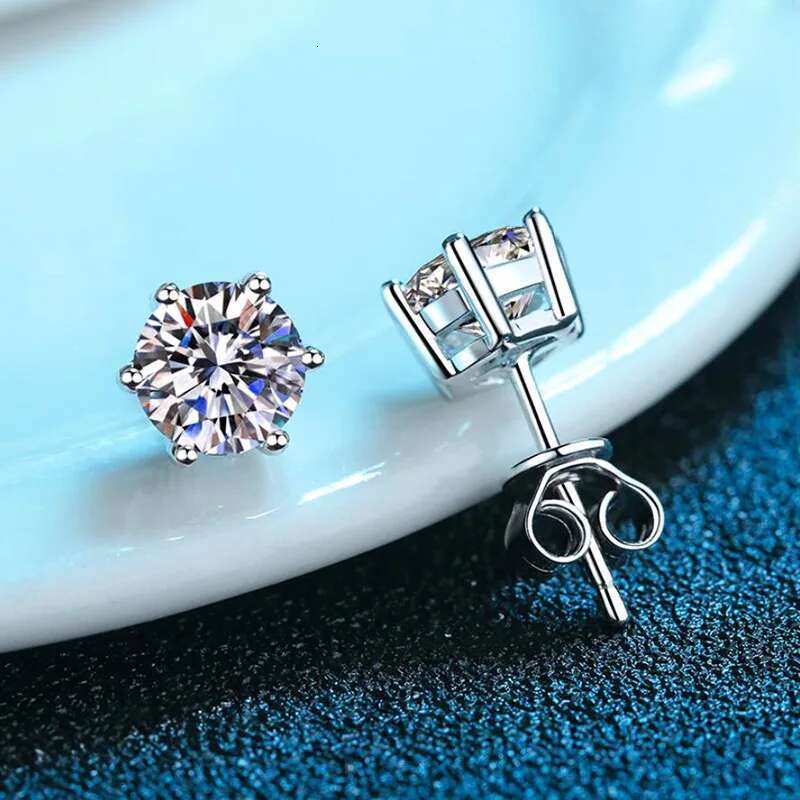 GRA 100% Real Sterg Sier With 2 Certificates Moissanite 6 prong Earrings D Color Stud For Women Top Quality Wedding Jewelry