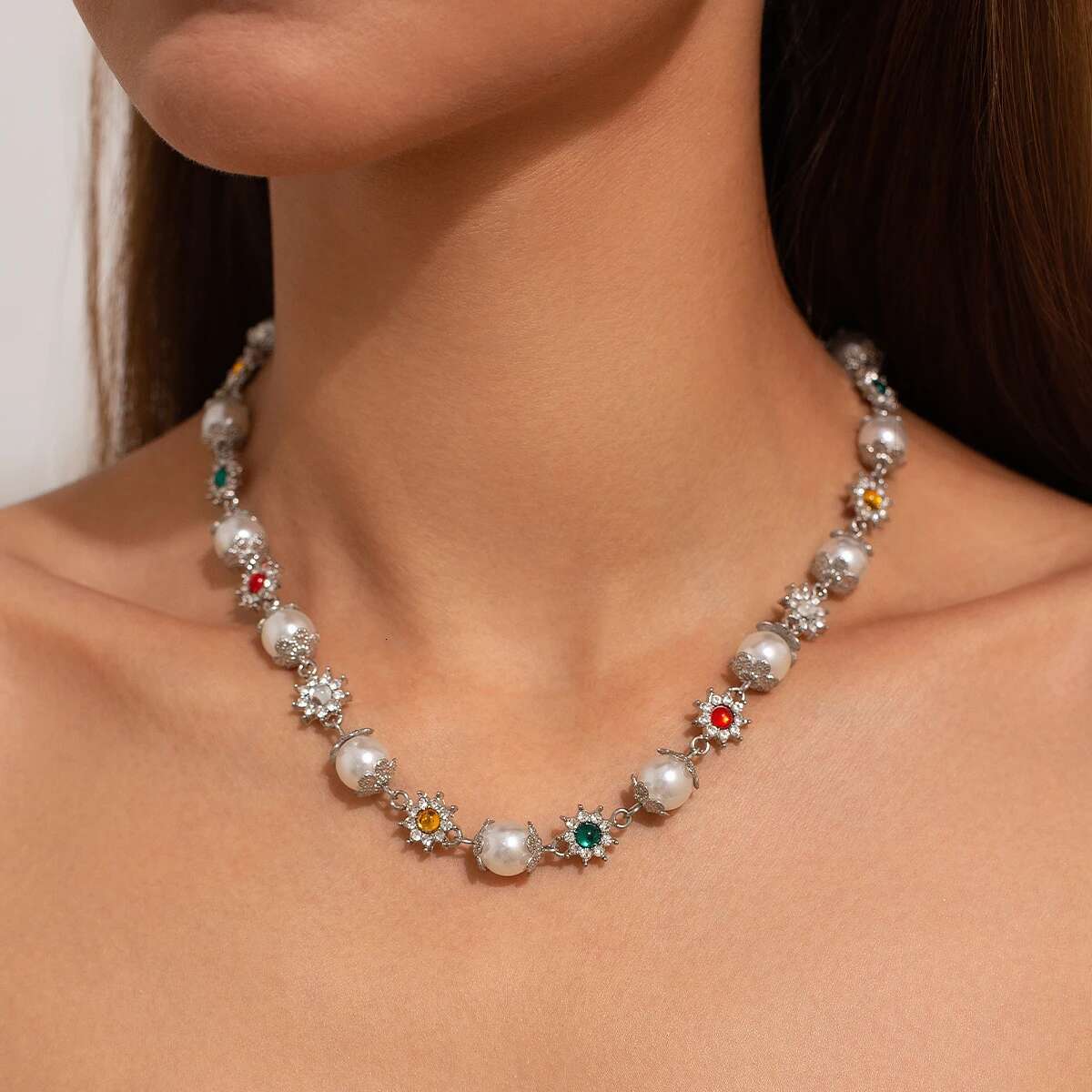 Salircon Rhie wers Beads Choker Necklace for Women Elegant Imitation Pearl Clavicle Chain Wedding Party Jewelry