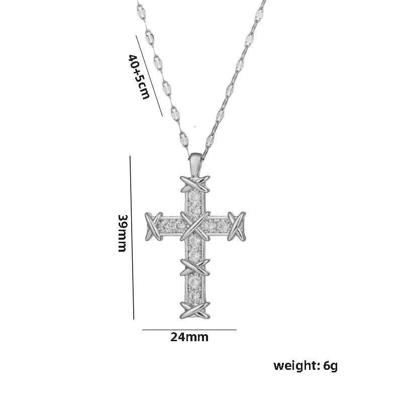 Cross Zircon Necklace For Women Men Gold Plated Stainless Steel Clavicle Chain Necklaces Vintage Religion Aesthetic Jewelry 2024
