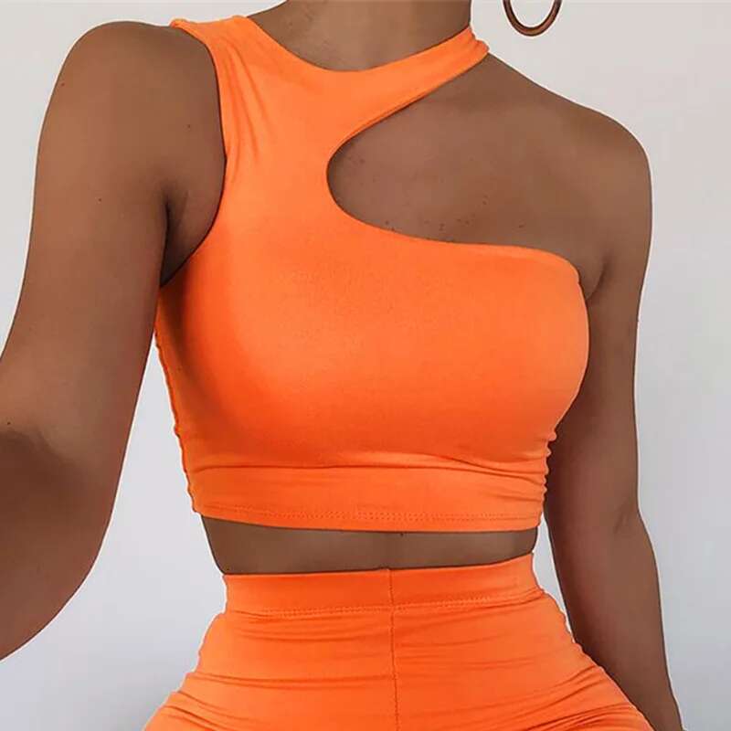 Out Cut Sexy Crop Off Shoulder Solid 2022 Skinny Sport Short Women Tank Irregular Summer Tube Tops KLMY
