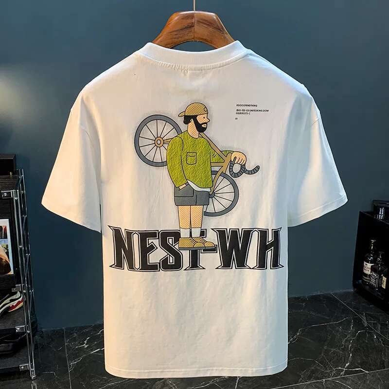Summer Thin T-Shirt Men's Trendy Loose Embroidered Printed Short-Sleeved Top High-Grade Heavy All-Match Casual Clothes
