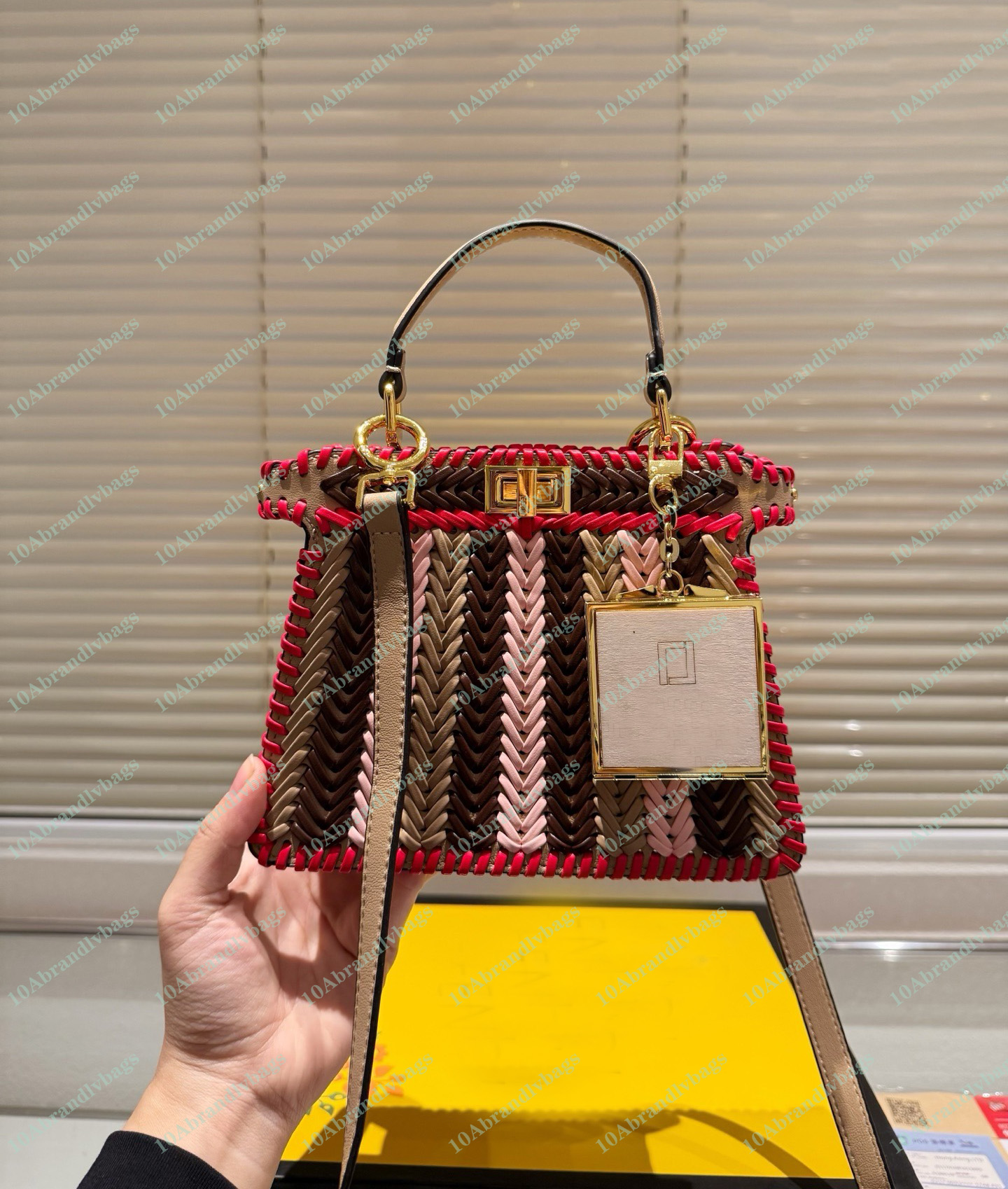 Designer Bag Andiamo Small Women's Woven Leather cowhide Tote Bag Silver Bow Hardware Shoulder Crossbody Top Handle Commuter Handbag