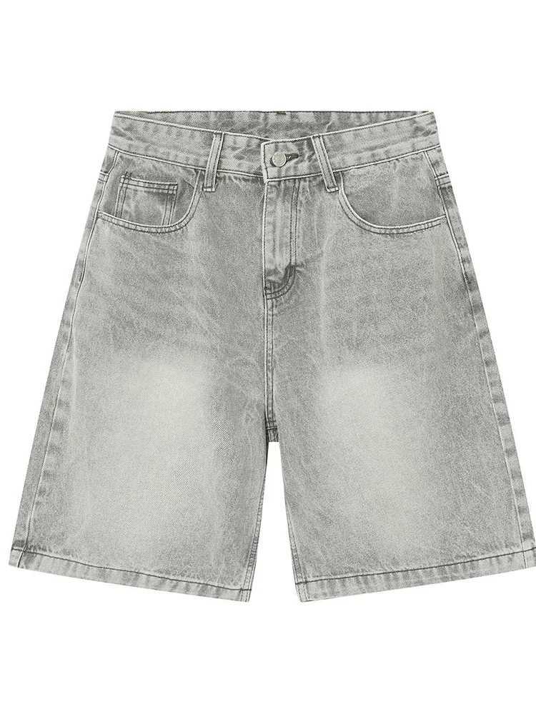 Men Summer Denim Shorts New Korean Loose Vintage Fashion Wash Casual Over Knee Capris Straight Leg PantsT250305