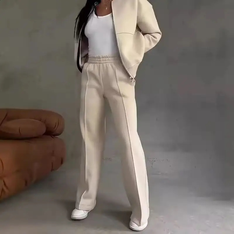 Spring Woman Loose Tracksuit Zipper Sweatshirt CoatHigh Waist Straight Pants Sports Outfits Female Autumn Casual Twopiece Set 250305