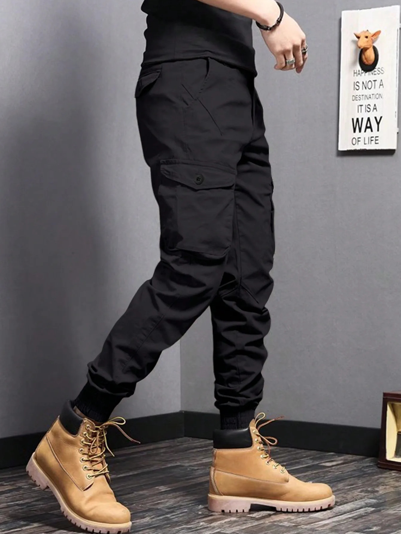 Casual Side Flap Pockets Workwear Tapered Pants Mens Cargo Pants For Spring Fall Outdoor 250304
