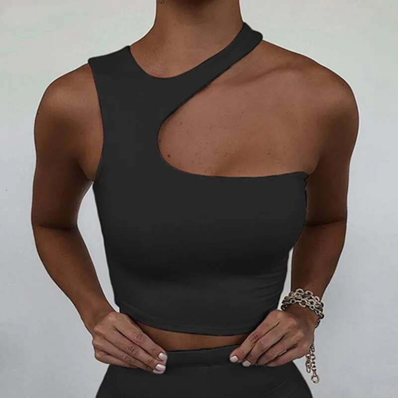 Out Cut Sexy Crop Off Shoulder Solid 2022 Skinny Sport Short Women Tank Irregular Summer Tube Tops KLMY