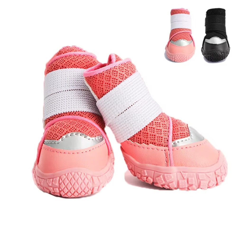 4pcs/set Durable Breathable Dog Boots Wear-resistant Waterproof Puppy Mesh Shoes Soft Anti-Slip Dog Shoes Running