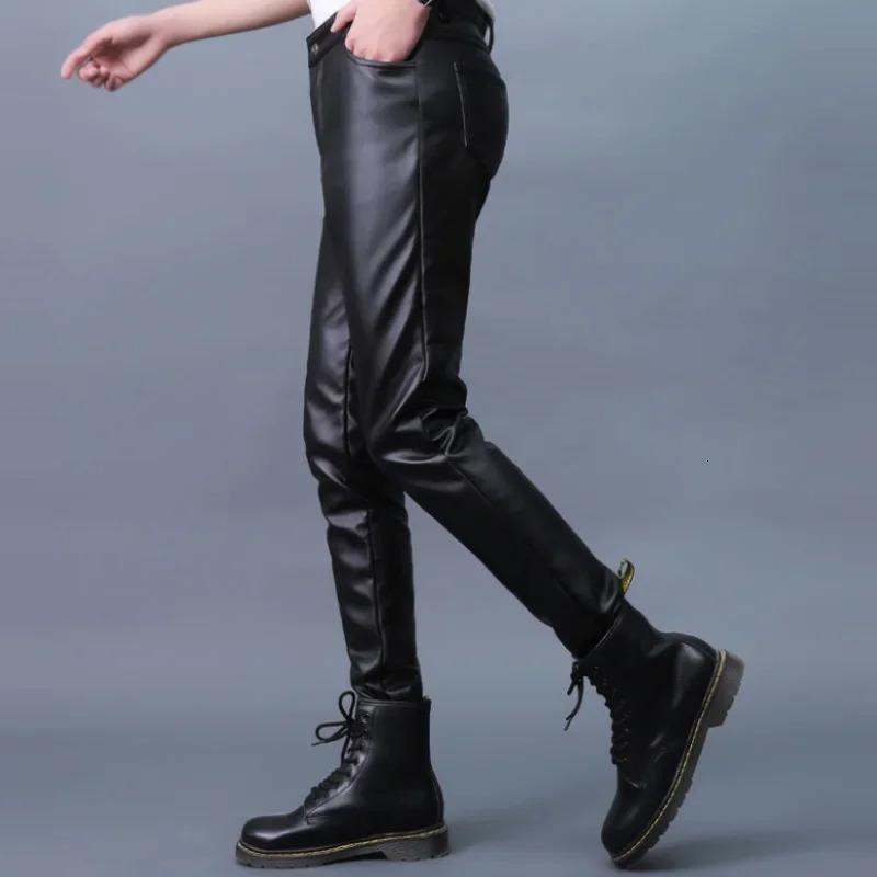 Mens leather pants ultrathin PU Trouser fashionable elastic motorcycle waterproof oily mens underwear oversized 250304