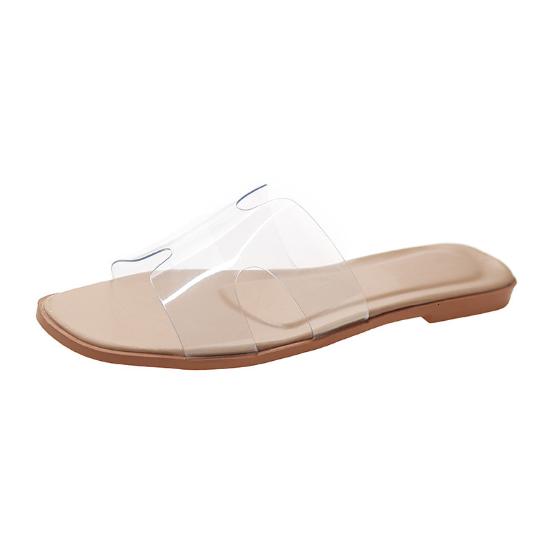 New transparent flat toe slippers for women in the summer of 2025, designed by beach designers with straight drag anti slip sandals