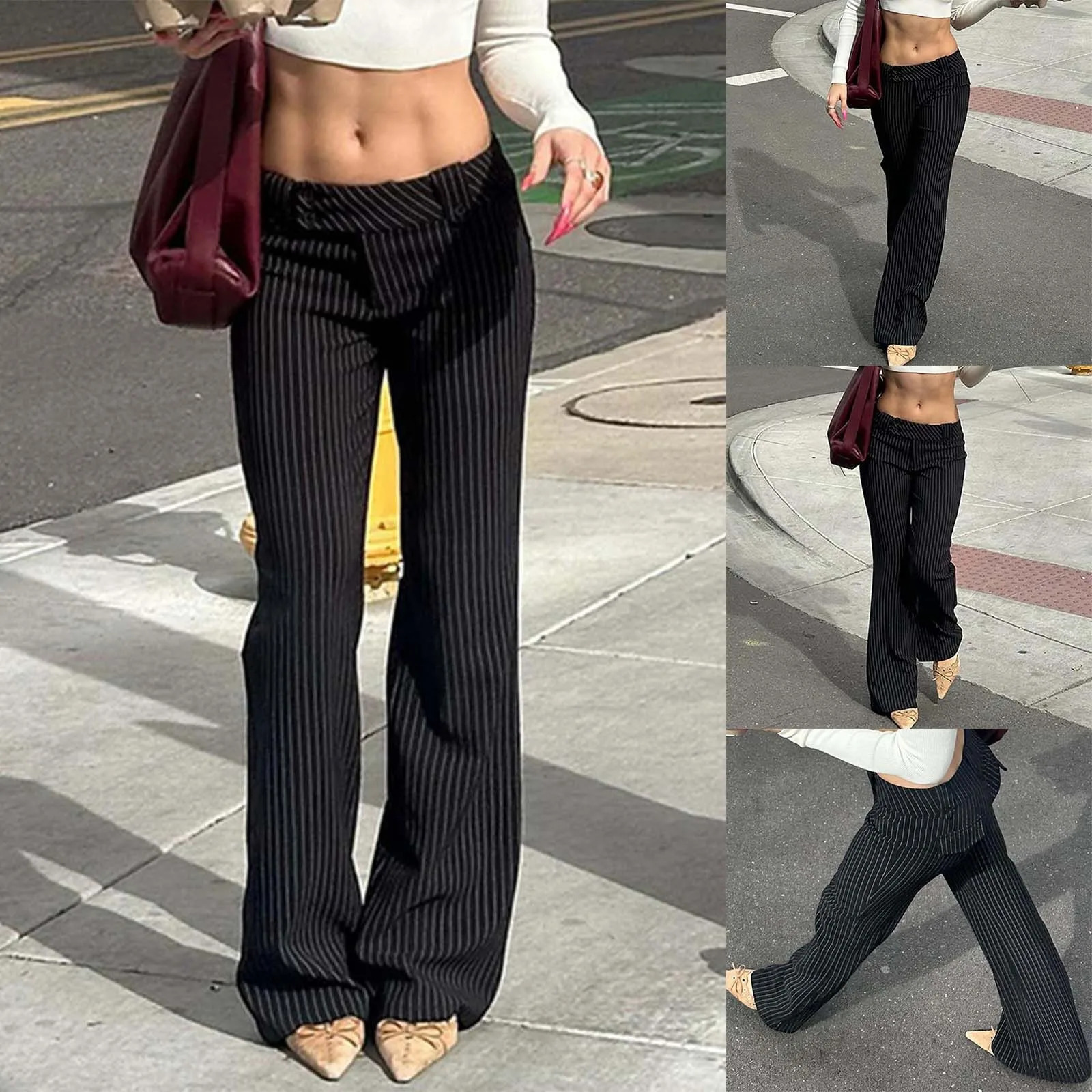 Trousers Striped Slim Fit Fashion Pants Low Rise Form Fitting Casual Trousers For Street Style womens wide leg trousers tall 250304