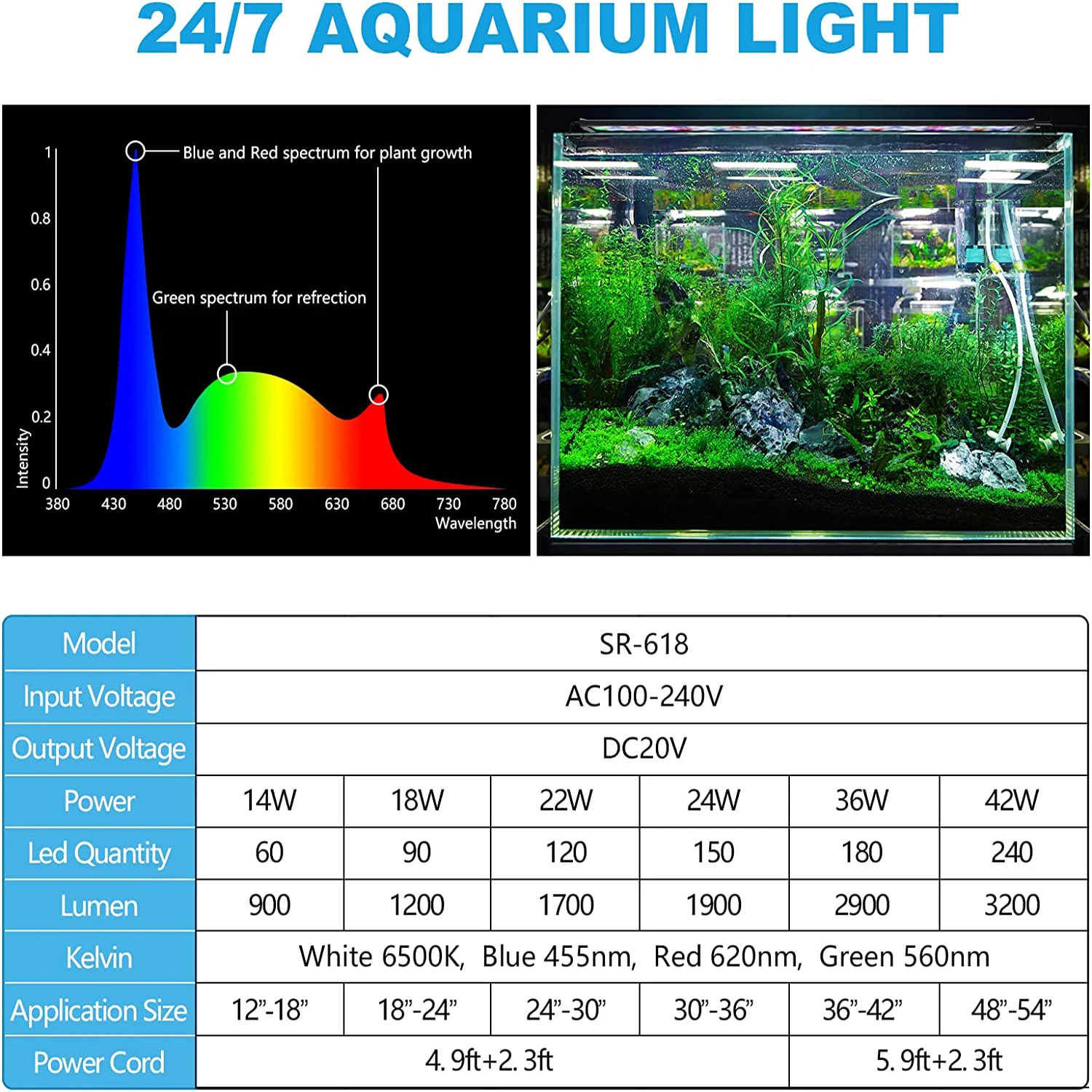 30/45cm Full Specturm Aquarium Light with Timer Auto on off Fish Tank LED Ramp Sunset Lamp for Plants Aquarium Decoration