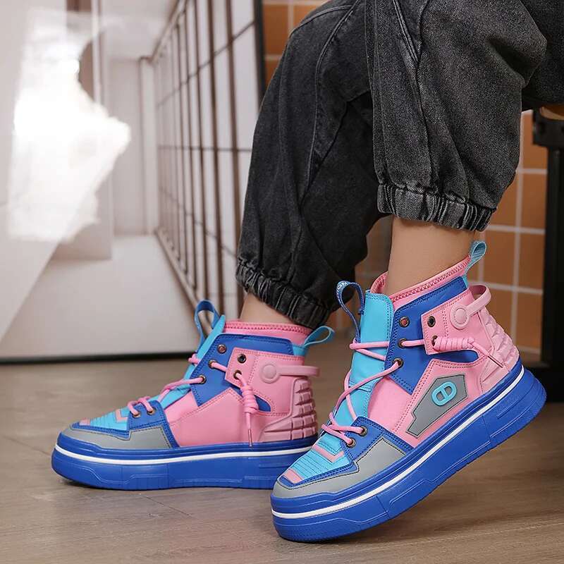 New Mens Designer Purple Comfortable Lace Up Platform Streetwear High Top Sneakers Men Fashion Trainers Shoes