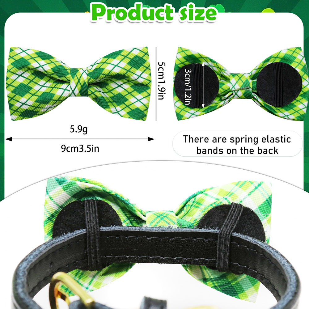 10PCS Green Plaid Style Dog Bow Ties With Elastic Bands Removable St. Patrick's Day Dog Bowties Collars Pet Accessories For Dogs