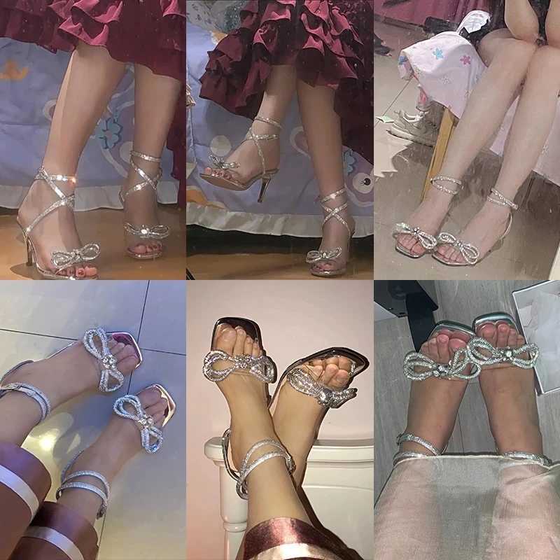 Rimocy High Heels Sier Crystal Sandals Women Stiletto Heeled Ankle Strap Gladiator Shoes Woman Summer 2022 Pvc Sandals WomanXJ2500305