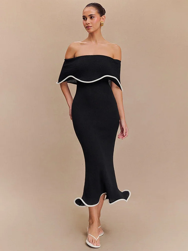 Strapless Sexy Party Club Ruffles Maxi Dress Off Shoulder Backless Outfit Summer Bodycon Ruched Evening Dresses 250304