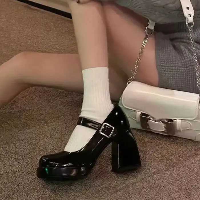 mary jane h Wen 2024 Hot s Pu Leather Ankle Buckle High H Platform shoes Wan Thick Heeled Goth white Pumps Y250304