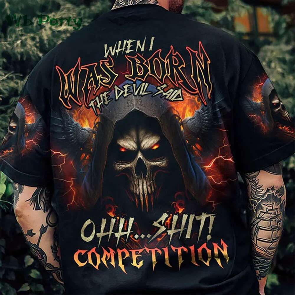 Men's Short Sleeve T-shirt, Oversized, Death Head Printed on the Back