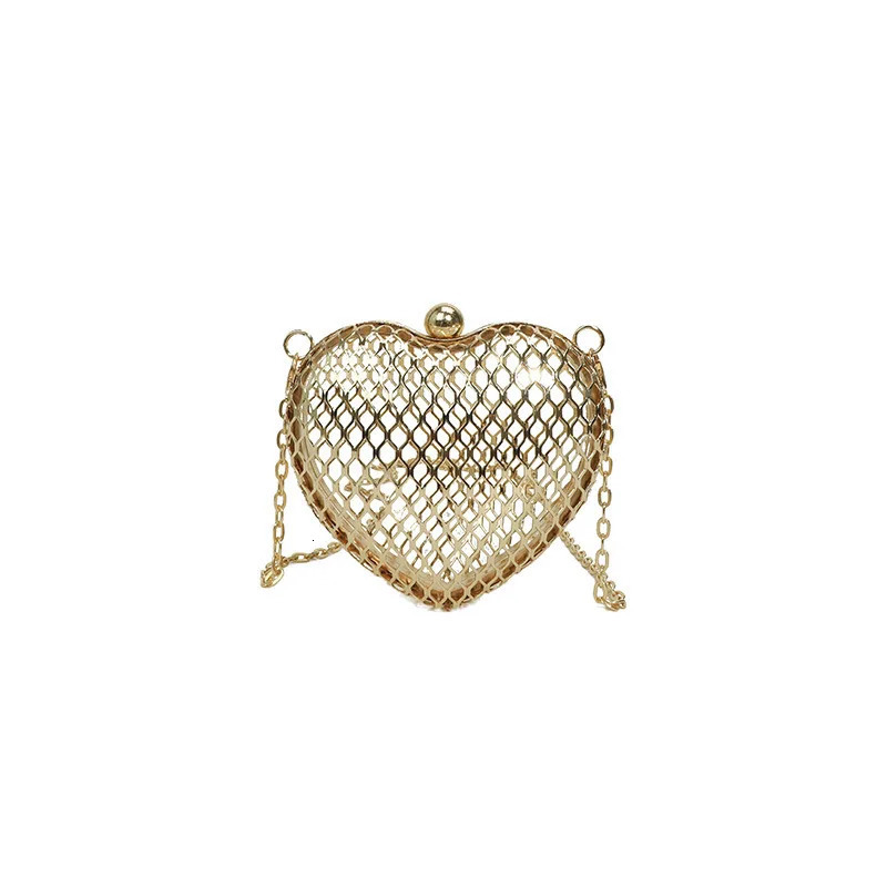 Mini Hollow Metal Heart Shape Clutch Handbag For Women Fashion Evening Party Bag Box Shoulder Chain Purse 250304