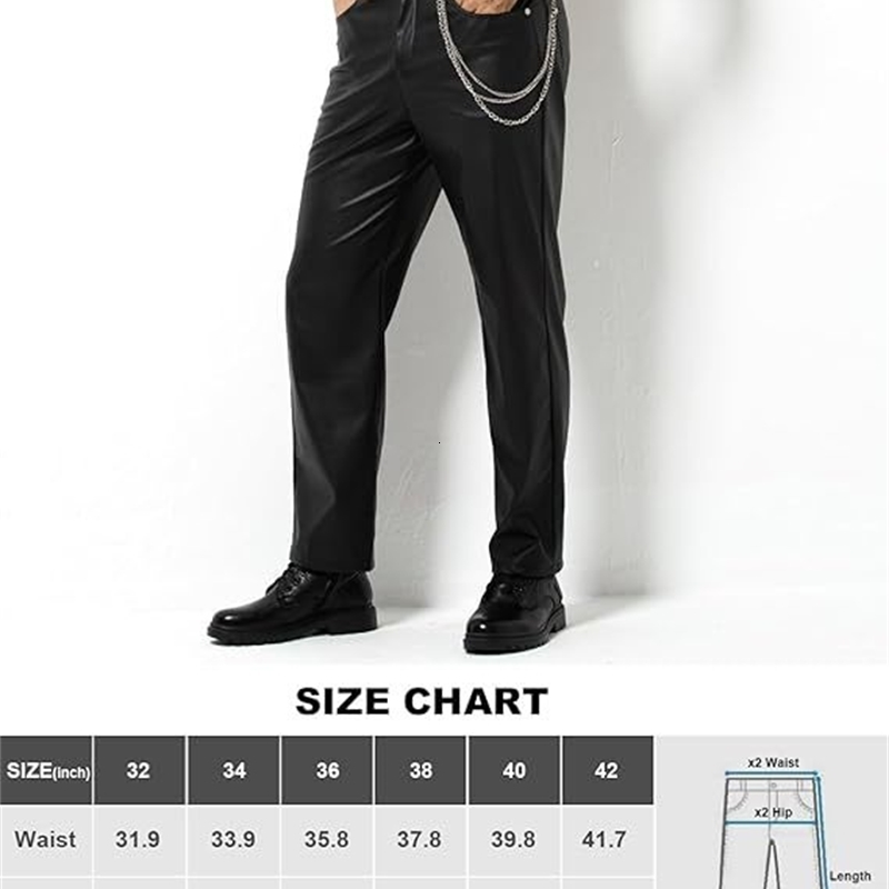 Arjen Kroos Faux Leather Disco Pants for Men Flat Front Straight Leg Casual Trousers 250304