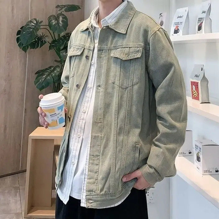 American street mens light colored washed springsummer denim jacket retro color fashion Versatile Top 250225