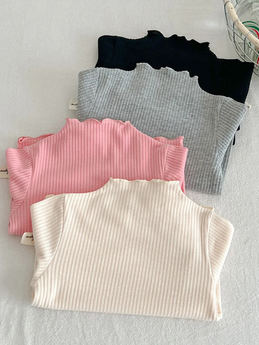 MiniAinis Autumn Winter Baby Half High Collar Solid Color With Long Sleeved T-shirt Underneath Girls Cotton Underlay Top 250304