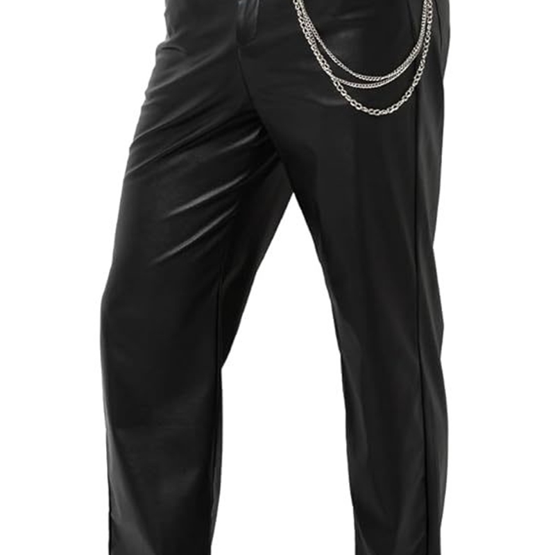 Arjen Kroos Faux Leather Disco Pants for Men Flat Front Straight Leg Casual Trousers 250304