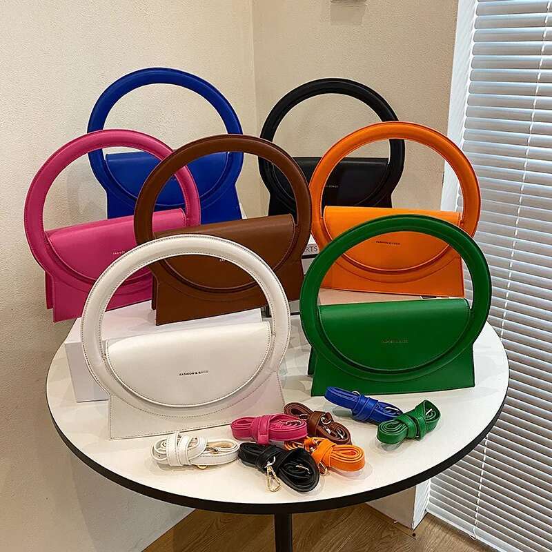 Women Round Ring Handbags Large Circle Design Tote Leather Shoulder Bag Female Fashion Crossbody Shopping Top-Handle Bags