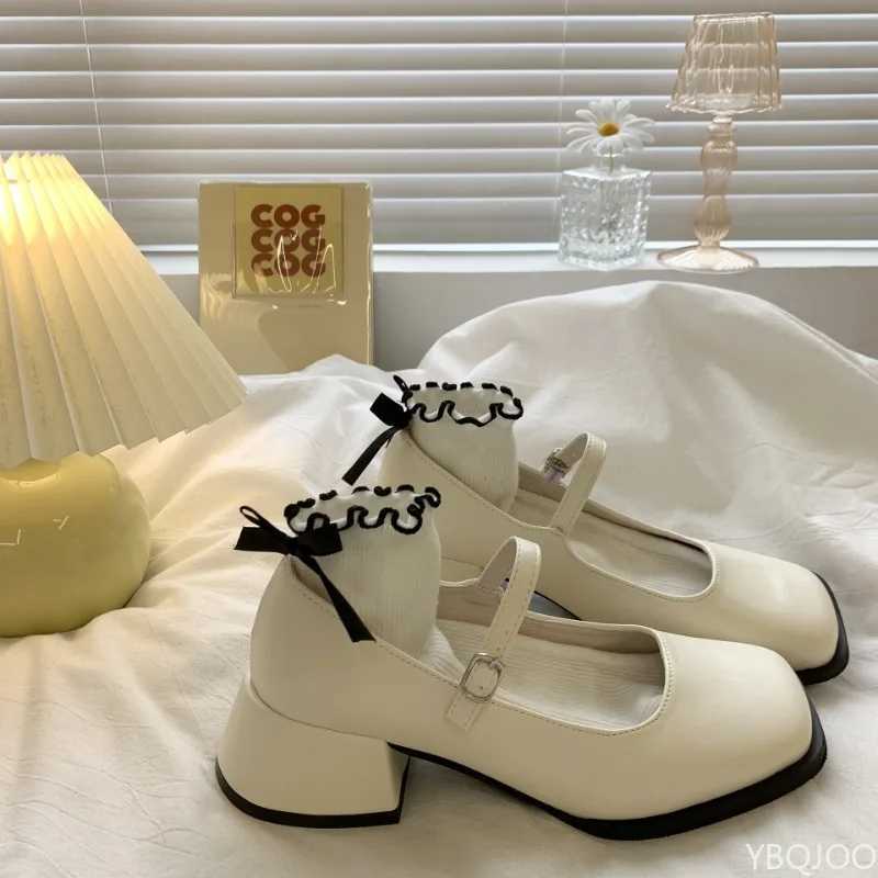 Spring Temperament New Wens High H Mary Jane Shoes French Elegance with H Wens Single Shoes Daily Solid Color Y250304