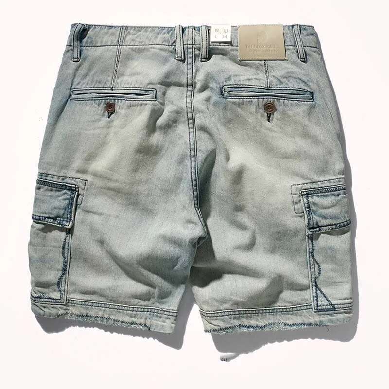 Mcikkny Men's Summer Cargo Denim Multi Pockets Vintage Washed Jeans Shorts For Male Streetwear